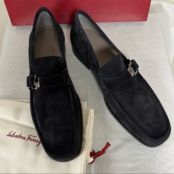 Salvatore Ferragamo Adam Suede Loafers in Dark Blue - Picture 2 of 11